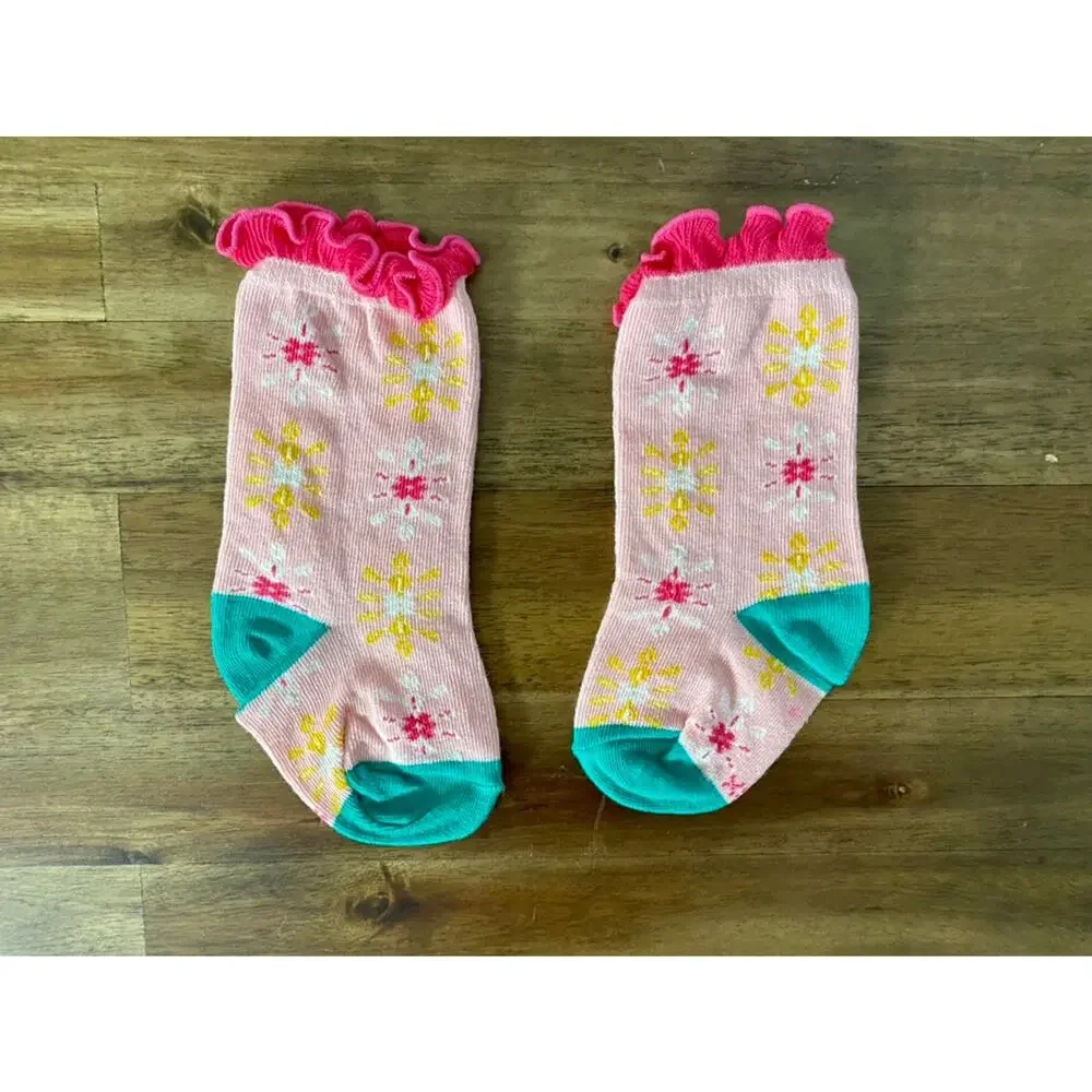NIB Wildflowers Happy Go Lucky Pink Green Show Choir Knit Floral Socks Girls XS